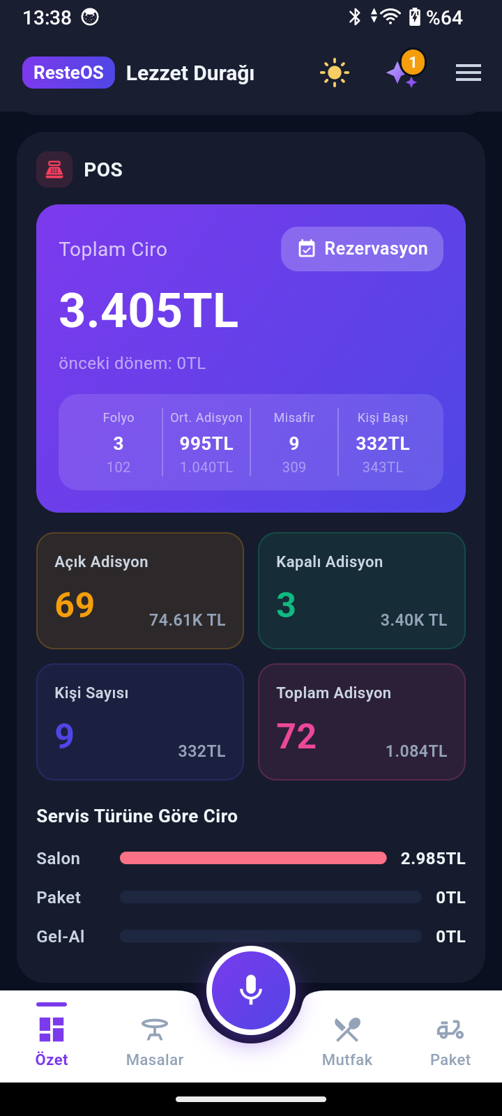 ResteOS mobil patron uygulaması ekranı